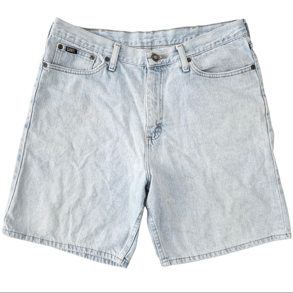 Vintage 90s Lee High Rise Loose Fit Bermuda Mom Shorts Light Wash Faded Denim XL - Picture 7 of 14